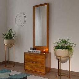 T.G. Furniture Sheesham Wood Italian Dressing Table with 2 Drawer for Bedroom Living Room Home Wooden Furniture - (Natural Finish)-picture-24