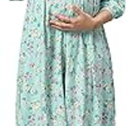 Off White Floral Rayon Maternity | Feeding | Nursing Short Dress | Maternity Dress for Women | Comfortable 3/4 Sleeve | Casual Pregnancy Dress-image-28
