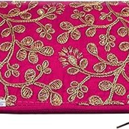 Heart Home Womens Hand Purse|Embroidery Stylish Silk Small Wallet Purse with Back Side Zip (Pink)-27
