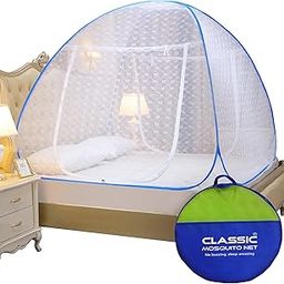 Classic Mosquito Net for Double Bed | Queen Size Embroidery Foldable Machardani | Polyester 30GSM Strong Net | PVC Coated Corrosion Resistant Steel Wire - Blue-10