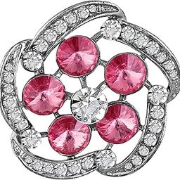 Rhodium Plated Pink and White Crystal Studded Saree Pin Brooch for Women (BP1101178RPin)-56