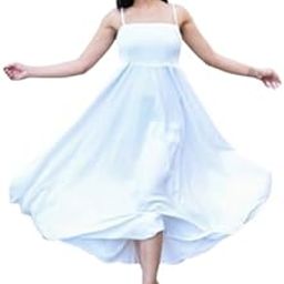 Ramki Fashion Women's Smocked Maxi Dress, Rayon, Spaghetti Straps, Flared Style Rayon Solid A-Line Midi Dress for Women-picture-18