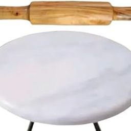 Green Marble Roti Rolling Board with Wooden Rolling Pin, Round Kitchen Board, 30 cm (Green, 10)-14