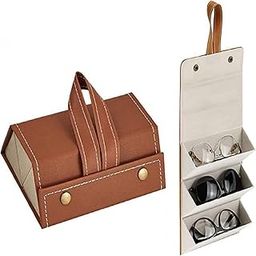 3-Layer Sunglasses Organizer Box, PU Leather Hanging Foldable Eyeglasses Storage for Travel Glasses Case, Leather Sunglass Holder for Men & Women, Compact Eyewear Organizer with Hanging Loop-image-60