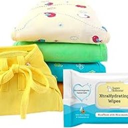 SuperBottoms BASIC Cotton Nappy with SuperBottoms XtraHydrating™ Wipes-72 Pack | 100% Pure Cotton | 3x Thicker Premium Wet wipes|98% Pure Water, Ideal for sensitive skin|Birdy Boo - Pack of 5, Small-7