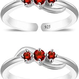 Sterling Silver Toe Rings for Women | White CZ and Ruby Stone 925 Pure Chandi Bichiya Floral Design Indian Toe Rings for women stylis-image-68