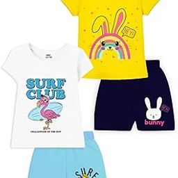 100% Cotton Girl's Top & Shorts Pants Pack Of 2 (White, Yellow)-image-81