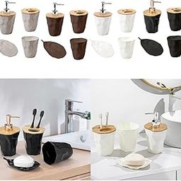 UJEAVETTE Bathroom Accessories Set Home Rustic 4Pieces for Housewarming Dorm Apartment White-image-8