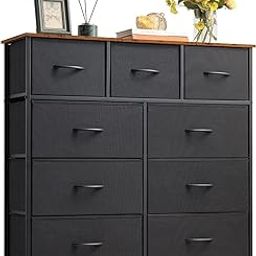 SKY-TOUCH Storage Cabinet : Bedroom Dresser with 9 Drawers Wide Storage Chest with Removable Fabric Bins Storage Organizer Unit for Living Room Entryway Hallway Nursery Kids Room (100*30*96CM Black)-image-86
