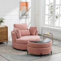 The Requzo Art Round Swivel Accent Sofa Modern Mosha Upholstered with 4 Pillow 360 Swivel Lounge Cozy Sofa Club Leisure Chair for Your Living Room Bedroom Home (Pink, 1 Chair Revolving+ 1 Ottoman)-image-32