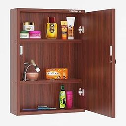 Madhuran Engineered Wood Wall Mounted Bathroom Mirror Cabinet with Storage 3 Box (Matte Teak) Home Furniture Bedroom Living Room Wash Basin Washbasin Dressing Makeup Organizer-4