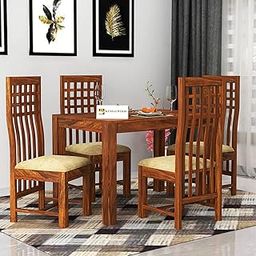 KENDALWOOD™ Furniture Sheesham Wood Dining Table (45x30) with 4 Chairs | 4 Seater Dining Set | Wooden Dining Table with Chair - Dining Room Furniture (Honey Finish with Cream Cushions)-30
