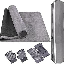 Amazon Brand - Symactive Unisex Yoga Kit with Carry Bag Gloves & Socks Anti-Skid Cotton Mat for Men & Women Gym Workout Fitness Pilates Meditation & Flooring Exercise (Set of 1)-60