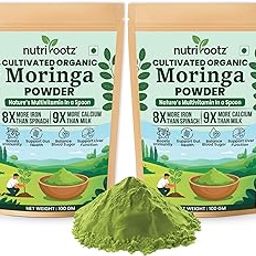 NUTRIROOTZ 100% Cultivated Organic Moringa Powder| Sahjan Drumstick Leaf Powder| Superfood For Immunity, Digestion, Energy, Weight Loss, Hair & Skin| Rich in Vitamin & Protein 100 GMS Each (Pack of 2)-image-92