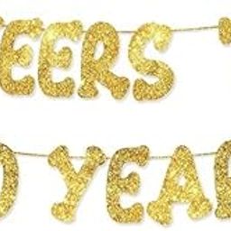 TrifleArte Cheers to 50 Years Banner | 50th Birthday Party Golden Glitter Banner | Party Decorations and Supplies | Wedding Anniversary Decorations | Pre-Strung-image-52