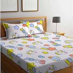 KLOTTHE Multicolor Cartoon Characters 300 TC Cotton Blend Double Bedsheet in Book Fold Packing-image-77