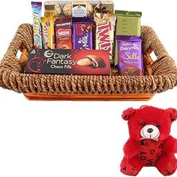 SFU E Com Premium Rocher With Premium Chocolate Gift Hamper | Valentine Teddy Bear With Chocolate Combo | Valentine Chocolate Hamper | 496-23