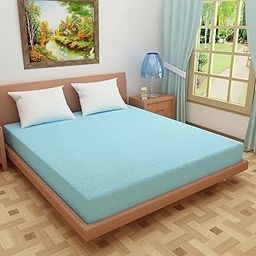 Kuber Industries Waterproof Double Bed Mattress Cover|Breathable Terry Cotton Surface & Elastic Fitted Mattress Protector,6 x 6.5 Ft. (Sky Blue)-image-54