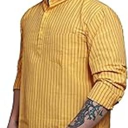 Men's Regular Fit Striped Cotton Short Kurta-image-86