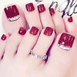 Latest Set of 24 Artificial Reusable Toe Nails in Maroon Red colour-picture-14