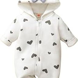 BRANDONN Kids baby cotton fleece jumpsuit romper onesie sleepsuit hooded semi winter & winter zipper (White & Grey, 6-9 Months)-image-3