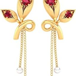 14k Gold Earrings With Leaf Design And Pearl Chain Drops For Women & Girls - 0.8 Gram-image-28