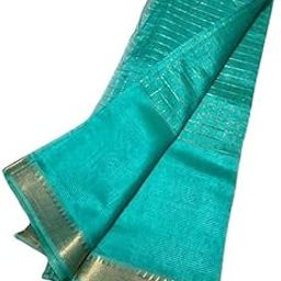 Handloom Silk Cotton Saree with Gold Border, Zari Half Check Pattern with Blouse Piece-image-1