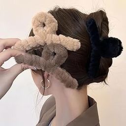 3pc fur claw clips for women Fluffy Faux Fur Hair Clip, Plush Winter Hair Claw Clip fur hair clutcher Hair Claw Clips For Women for Thick Hair-image-61