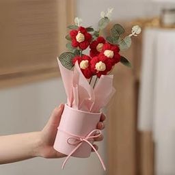 SATYAM KRAFT 1 Pcs Artificial Crochet Flower Bouquet with Pot | Home Decoration, Table Decor, Room Decor, Living Room, Bedroom, Gifting, Aesthetic Centerpiece Decor (Red)-image-44