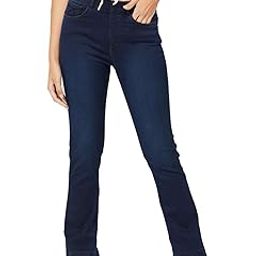 Women Navy Blue/Black 5-Pocket Boot Cut high-Rise Jeans, Clean Look, Light Fade, has a Slip-ON Closure, and Waistband with Belt Loops-image-6