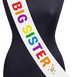 Gogirgit Big Sister Sash for Girls, Multicolor Rainbow Print | Birthday Party Sash for Kids | Pink & White Satin Fabric, 3.7 Inch Wide | 25 Inch Front & Back Length - Pack of 1 (White)-28