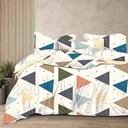 Harbell Home Reversible AC Comforter Set with Matching Bedsheet & 2 Pillow Covers (4 Pcs Bedding Set) for Double Bed, Glace Cotton (200 GSM, 400 TC) Printed, Reversible, All Seasons, 90x100 Inches, D1-4