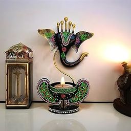 Vipron Iron T Light Ganesh Candle Holder showpiece Candle Stand Living Room Home Decor (Black)-image-40