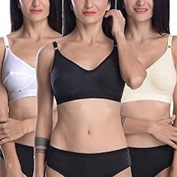 Women Cotton 3 Bras 3 Panty Set, Stretchable Cotton Full Coverage Bra & Panty Set Bra Panty Set Lingerie Set for Women Bra Panty Combo Pack Black White Beige-picture-12