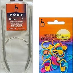 Artonezt 80 cm Aluminum Fixed Circular Knitting Needles Size No. 7 (4.50mm) + Knitting Crochet Locking Stitch Markers (Multi, 25Pcs) DIY Weaving Crafts Knitting Needlework-image-48