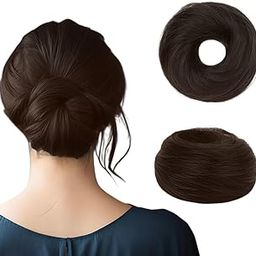 BLUSHIA Natural Human Hair Buns - Messy Juda Bun - Donut Scrunchies with Elastic Rubber band - Natural Brown - 1 Pc-image-66