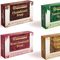 Satvaveda Ayurvedic Soap Combo Pack (100g x 4) | Oats Milk, Rose Goat Milk, Chandanadi & Neem Karanj Soaps | Paraben-Free, SLS-Free, Handmade | For Glowing Skin | Men, Women & Babies-image-15