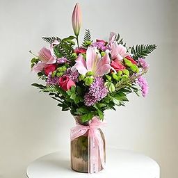 FlowerAura Premium Flower Bouquet of 7 Pink Rose, 1 Pink Lily, 8 Mix Color Daisy Flower In Vase For Birthday & Anniversary Gift, Mother's Day Gift, Romantic Gift, Father's Day Gift (Same Day Delivery)-image-63