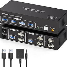 HDMI KVM Switch 2 Monitors 2 Computers 4K@120Hz USB 3.0 KVM Switch Share Dual Monitor and 4 USB Devices Support Extended/Copy Mode-17