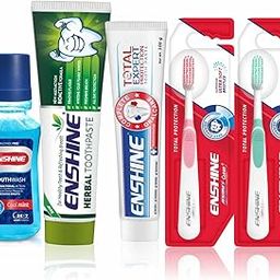 Enshine Oral Care Combo Pack of 5- Herbal Toothpaste (100g) || Total Expert Toothpaste(100g) | Cool Mint Mouthwash(150ml) and 2p - Advance Toothbrush|Complete Oral Care Solution Helps to Fight Cavity-10