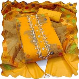 Women's Yellow Banarasi Handwork Unstitched Dress Material….-image-2
