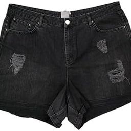 Plus Size Women Denim Boyfriend Fit Shorts with Folded Bottom- Length 18 inch- Rugged- HIGH Rise- Faded Greyish Black Color- Waist Size (4XL) 40 to (5XL) 42 inch-picture-12