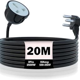 MX Single Socket Extension Board with 20 Meter Heavy Duty Long Wire Cord, Use to Exetend Power Socket 2500W 10A Wire Extender with Plug Expandable Electric Extension, 3Pin Plugs for Indoor Outdoor-10