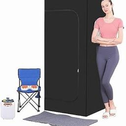 Full Body Personal Home Sauna Box, Portable Steam Saunas Tent, 1100 W & 3 L Sauna Steamer, Remote Control, Foldable Chair(Black)-image-74