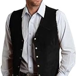 Men's Suede Leather Vest Vintage Cowboy Style Sleeveless Jacket Slim Fit Wedding Waistcoats-image-5