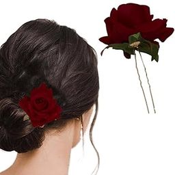 TEMPERIA (1pcs) Hair Accessories For Women & Girls - Stylish Red Rose Artificial Flowers Bun Juda U Pins & Clips for Style & Decoration - Bridal Brooch & Braid for Hairstyle of Bride, Wedding & Party-20