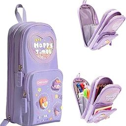 PRIME DEALS Canvas Premium Pencil Case Hang able 6 Layer with 3 Compartment Cute Aesthetic Pencil Case for Girls Large Capacity Pencil Pouch for Kids Cute Stationary Gift for Kids (Purple)-13