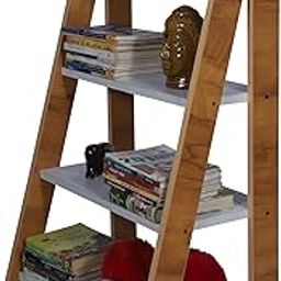 SBF Furniture Engineered Wood Storage Unit and Book Shelf Ladder (Oak_Yellow & tag White Marble) DIY(Do-It-Yourself)-picture-3