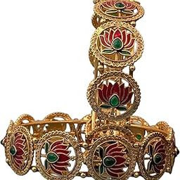 Traditional Gold-Plated Lotus Bracelet with Pink and Green Enamel Work, Filigree Design, Set of 2 | Latest Stylish Traditional Kada Bangles | Just Like Real Gold Jewellery-image-33