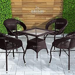 BRISHI Garden Patio Seating Chair and Table Set Outdoor Balcony Garden Furniture Coffee Chair Table Set- Square Table (Brown, 4 Seater)-image-127